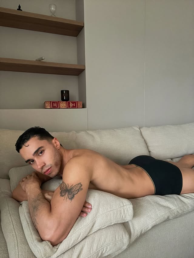 Instagram post by @diegobeetar for SALIGIA. Caption reads: Pillow talk ☁️ #underwear #men #saligia #publi.