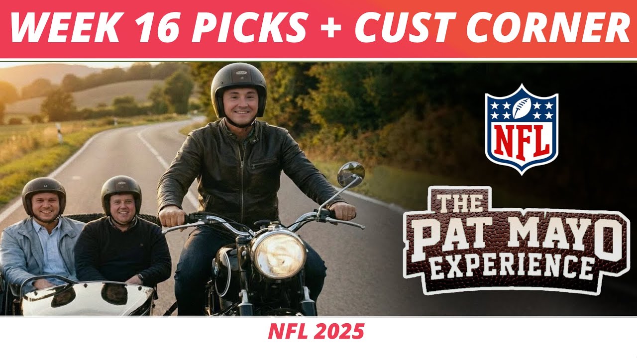 YouTube post by @MayoMediaNetwork for Omaha Steaks. Caption reads: 2025 Week 16 Spread Picks, NFL Game Previews |....