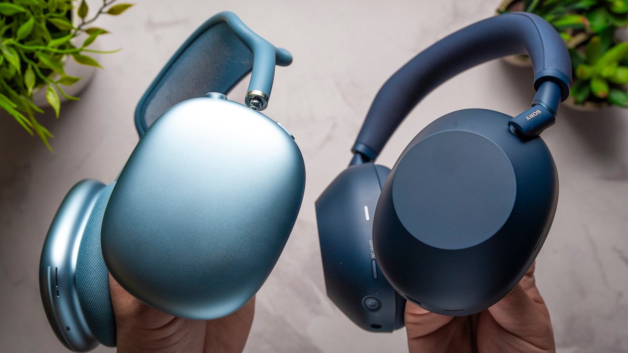 YouTube post by @SoundGuys for GoodMood Boutique. Caption reads: Does Apple even CARE? Apple AirPods Max 2 vs. Sony....