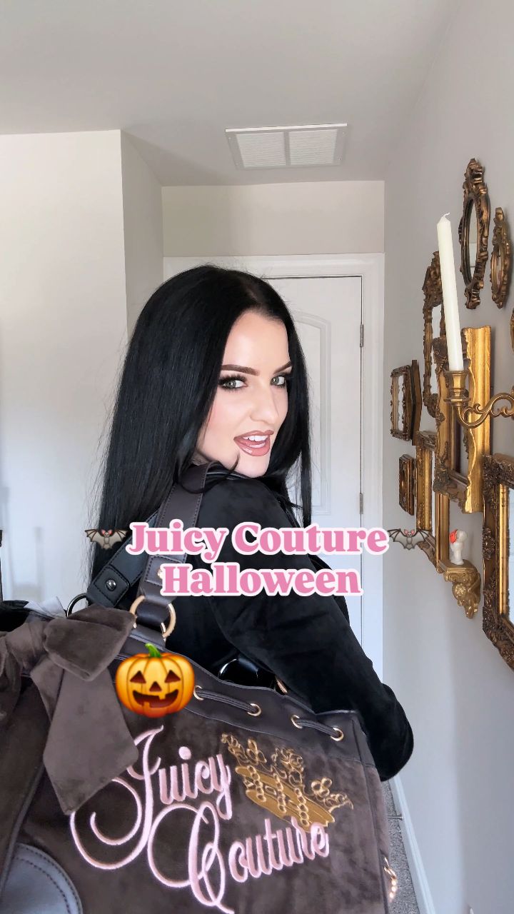 Instagram post by @draculangelica for Juicy Couture. Caption reads: 🦇𝕵𝖚𝖎𝖈𝖞𝖜𝖊𝖊𝖓🦇
.
.
Halloween Juicy....