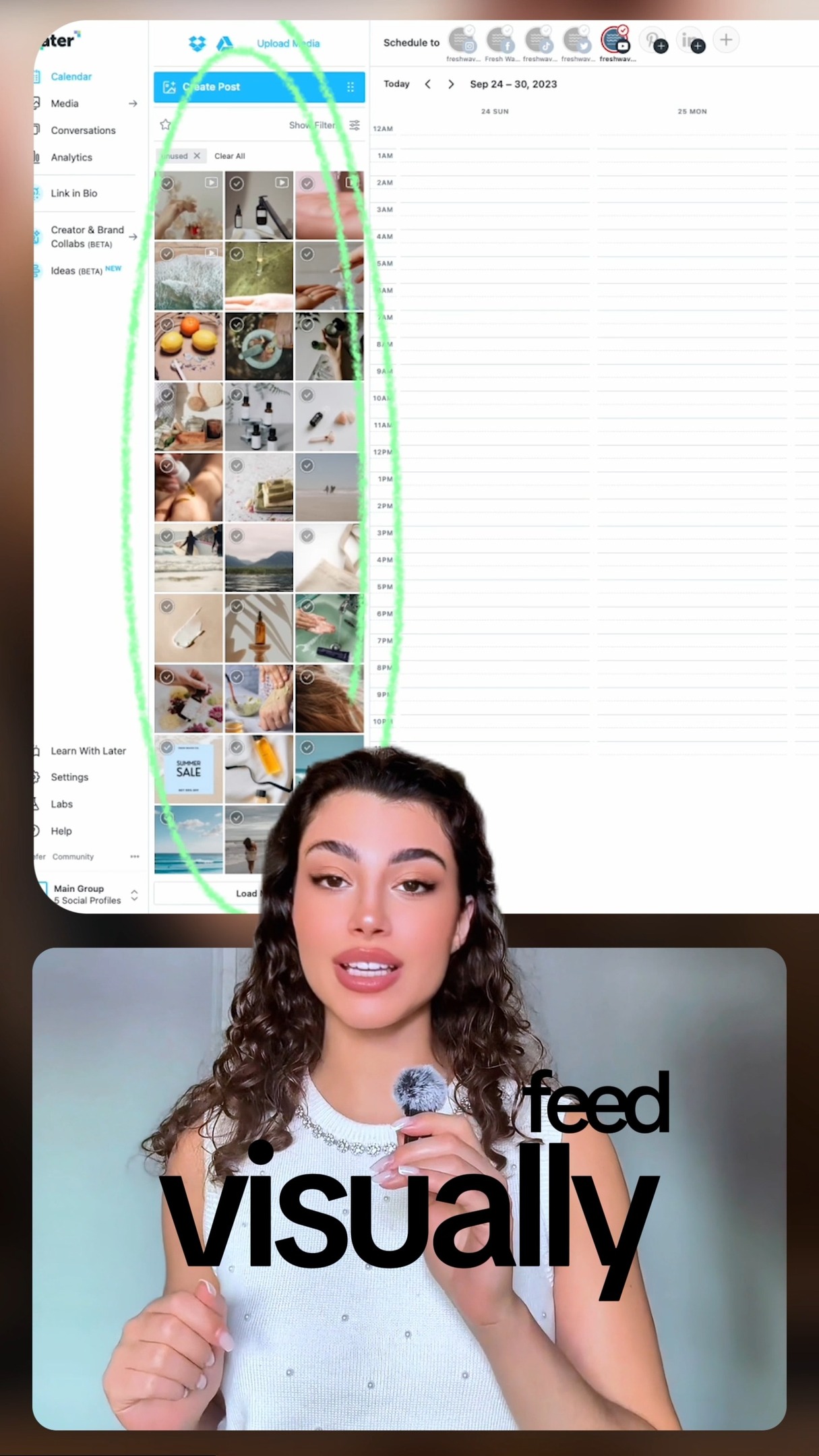 Instagram post by @lifewithleenor for Later. Caption reads: Social media running you ragged? 😅 

Been there.....