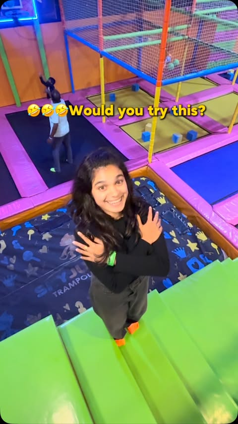 Instagram post by @vaiiiishh for Skyjumper Trampoline Park. Caption reads: THALAGEELA GUDHINGA NEENGALUM!🤣 Veralevel fun at....
