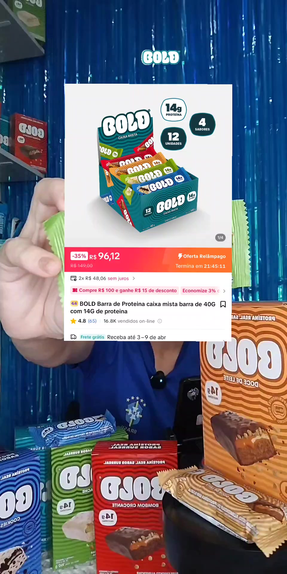 TikTok post by @receitasfaceis0112 for BOLD SNACKS. Caption reads: [...] #fyp #bold #barrinhas @BOLD SNACKS.
