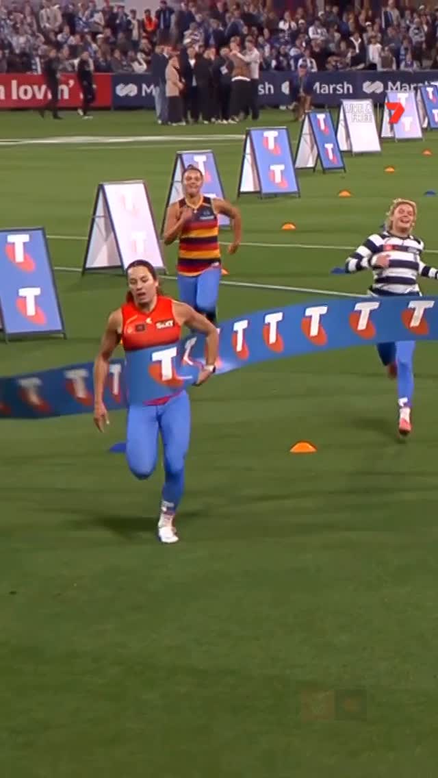 Instagram post by @aflwomens for Telstra. Caption reads: The winner of the @telstra Half-Time Sprint is…....