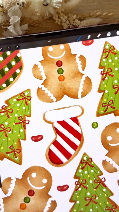 Instagram post by @brushwithbree for Procreate. Caption reads: [...] christmas stocking gingerbread sugar cookies....