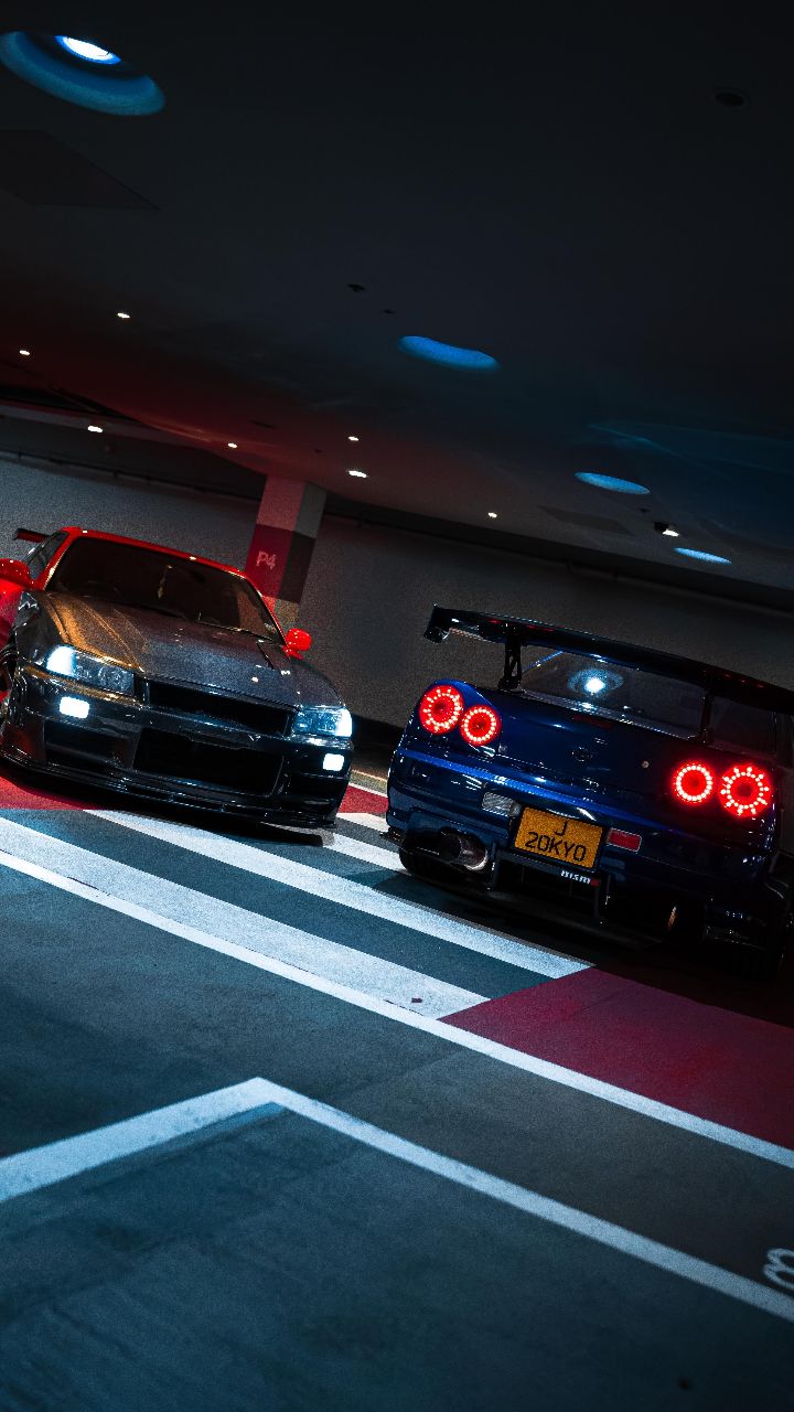 Instagram post by @tzkyo_ for Nissan. Caption reads: Late night drive therapy #r34 | Full 4K video can....
