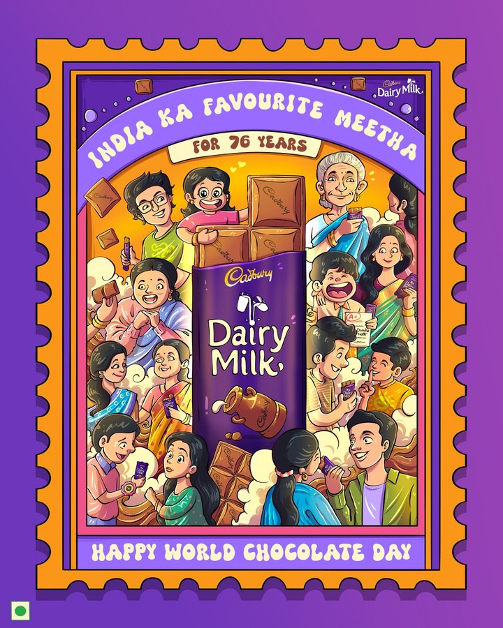 Instagram post by @doodle_nath for Cadbury Dairy Milk. Caption reads: Cadbury is sweeter when shared. Pick up a Cadbury....