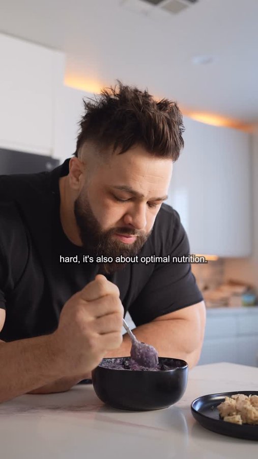 Instagram post by @regangrimes for TRIFECTA. Caption reads: My breakfast on prep for the New York Pro! 

✅....