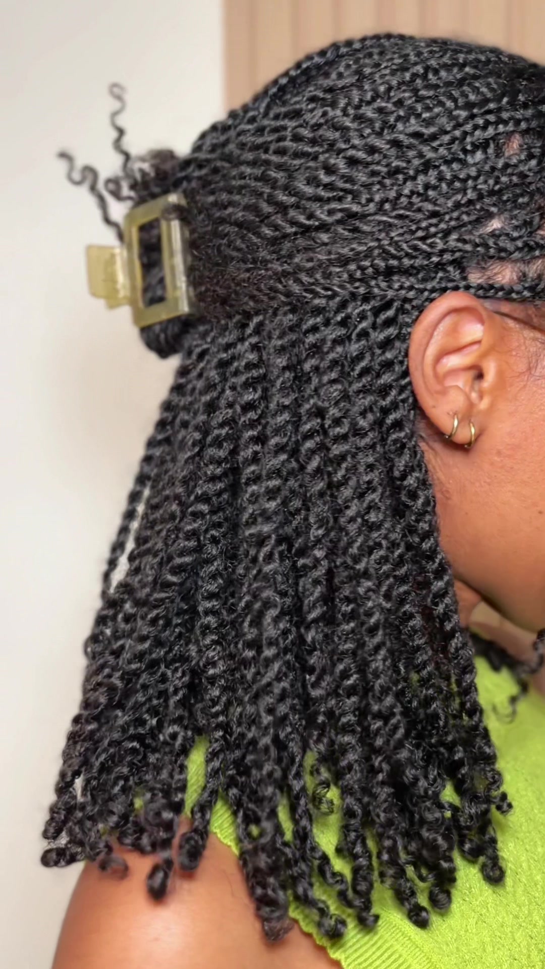 TikTok post by @semascreation for Aunt Jackie's Curls & Coils. Caption reads: Keeping my mini twists soft, shiny, and frizz-free....