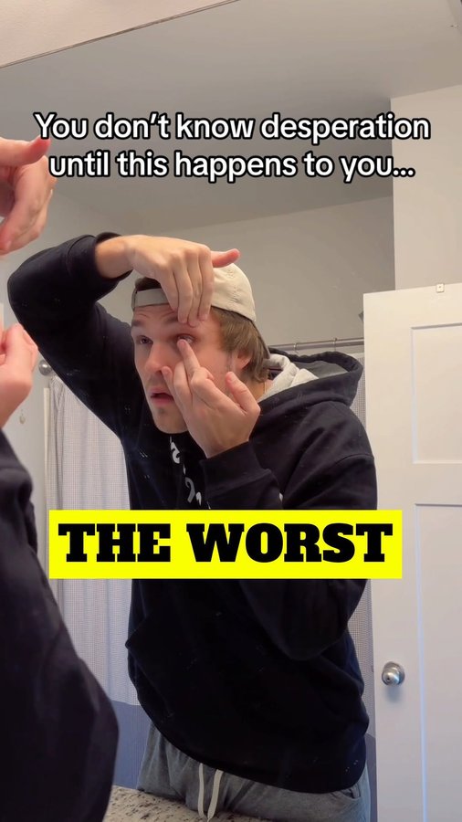 Instagram post by @riley.lemon for 1800 Contacts. Caption reads: The Desperation When You Just Dropped Your Last....