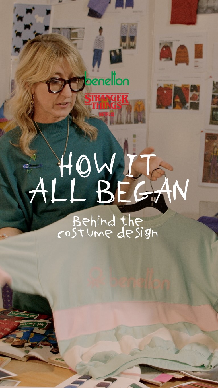 Instagram post by @amyparris for United Colors of Benetton. Caption reads: Some finds change timelines. Discover the making....