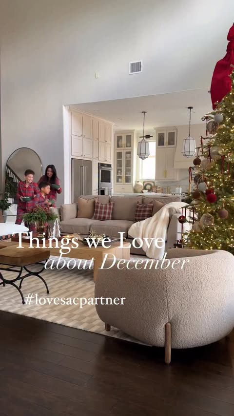 Instagram post by @beigewhitegray for Lovesac. Caption reads: Type “info” for the link! Simple December moments....