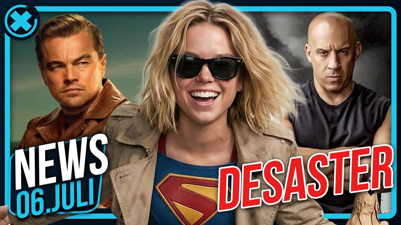 YouTube post by @FilmFlashde for audiio. Caption reads: SUPERGIRL Disaster! Comcast Splits from Universal!....