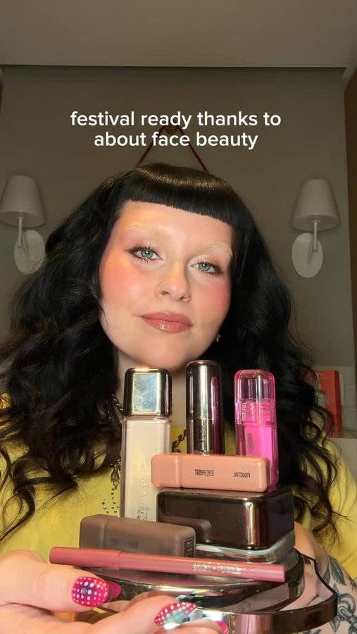 Instagram post by @theglowscout for About-face Beauty. Caption reads: festival ready with @aboutfacebeauty exclusively....