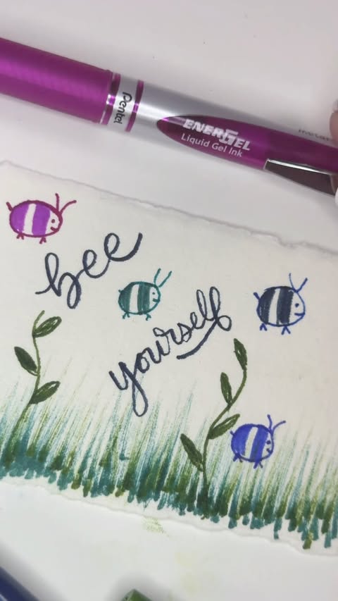 Instagram post by @gofontyourself for ぺんてる. Caption reads: Bee Yourself! Just a little reminder that you....