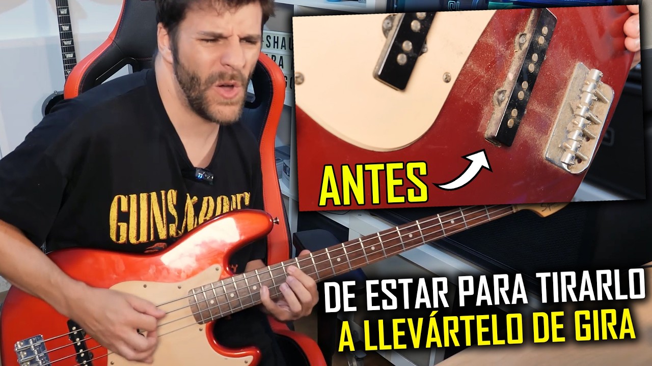 YouTube post by @ShaunTrack for DistroKid. Caption reads: Restauro/Ajusto un Bajo que Estaba Abandonado |....