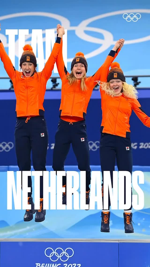 Instagram post by @teamnlshorttrack for Olympics. Caption reads: Gold and Olympic Record for the Netherlands!....