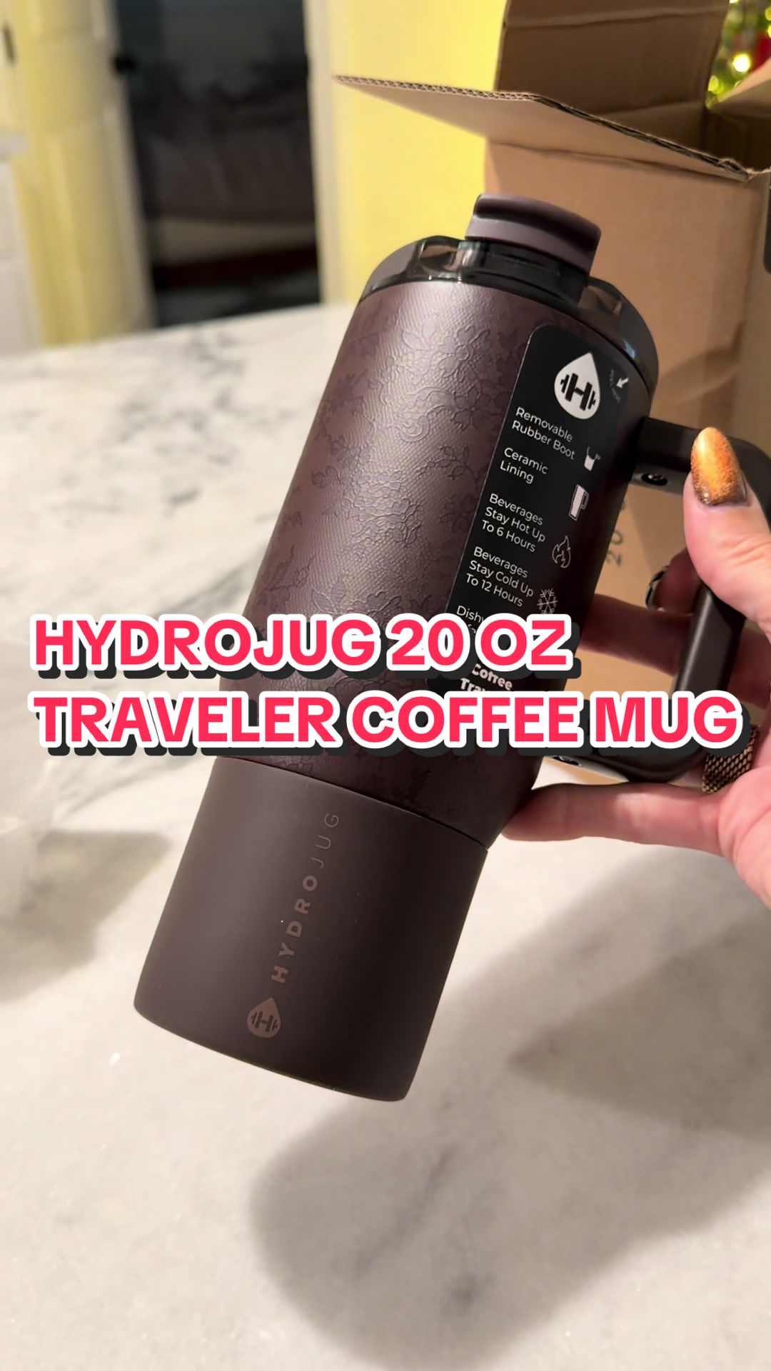 TikTok post by @kenlye.altum for HYDROJUG. Caption reads: HydroJug’s newly released 20 oz Traveler Coffee....