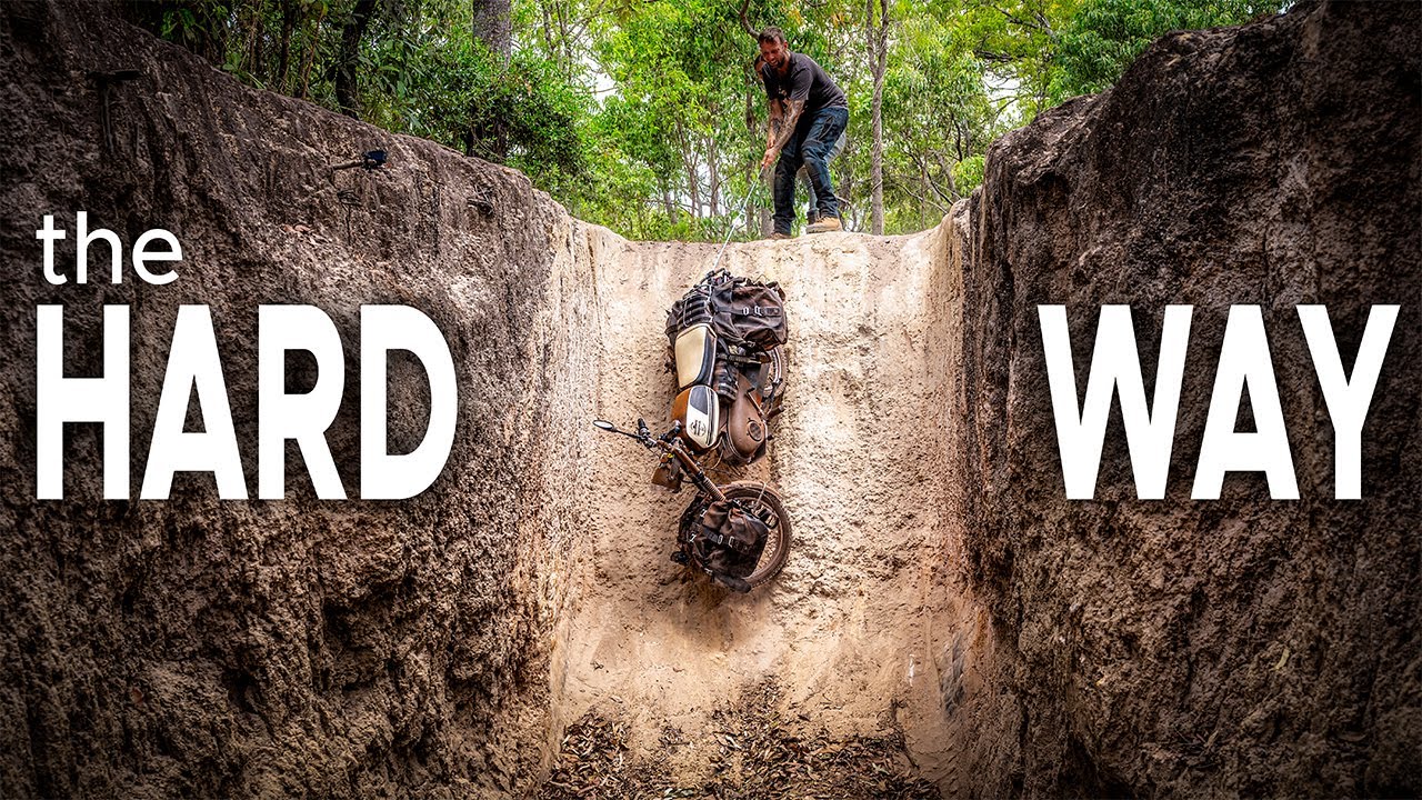 YouTube post by @timetoride_adventures for SP Connect. Caption reads: 50cc Motorcycles Take on the Old Telegraph Track -....