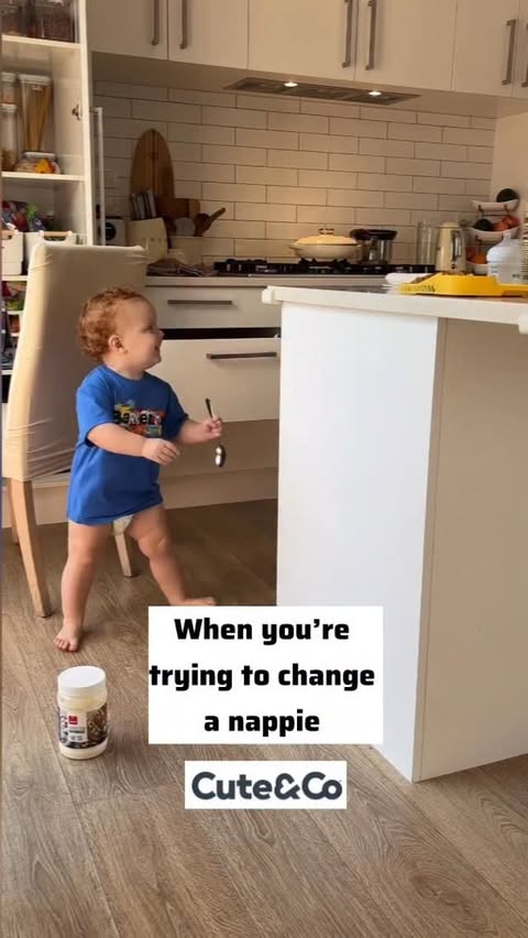 Instagram post by @erinsimpson13 for Cute & Co. Caption reads: You said “time for a nappy change” and he heard....
