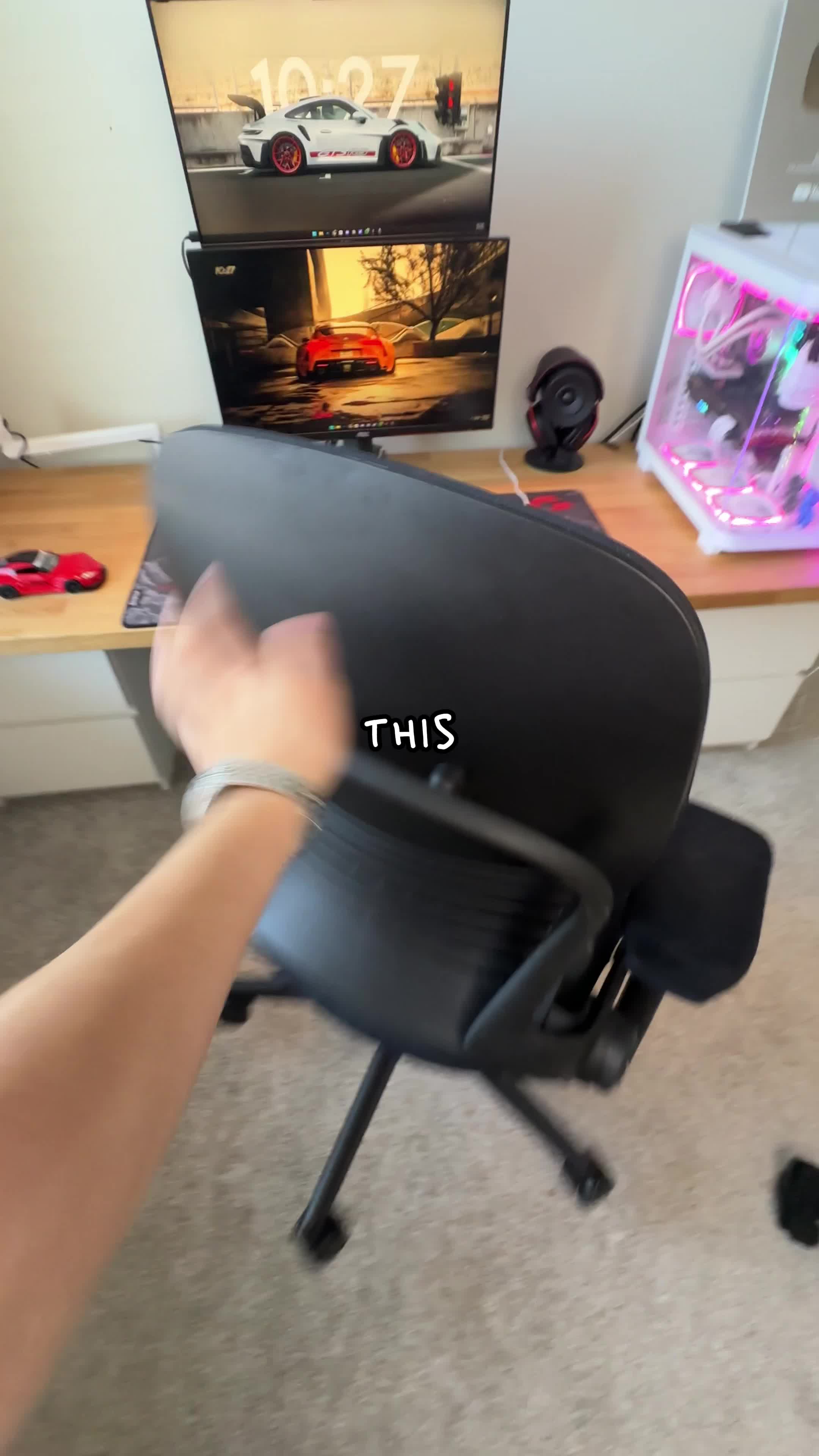 TikTok post by @moworldofficial for AndaSeat. Caption reads: Upgrading my setup! CHAIR 😈#andaseat #gamingchair....