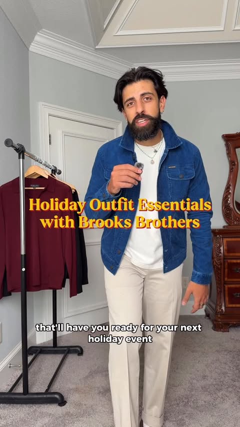 Instagram post by @shanmolu for Brooks Brothers. Caption reads: Holiday outfit ideas from @brooksbrothers that....