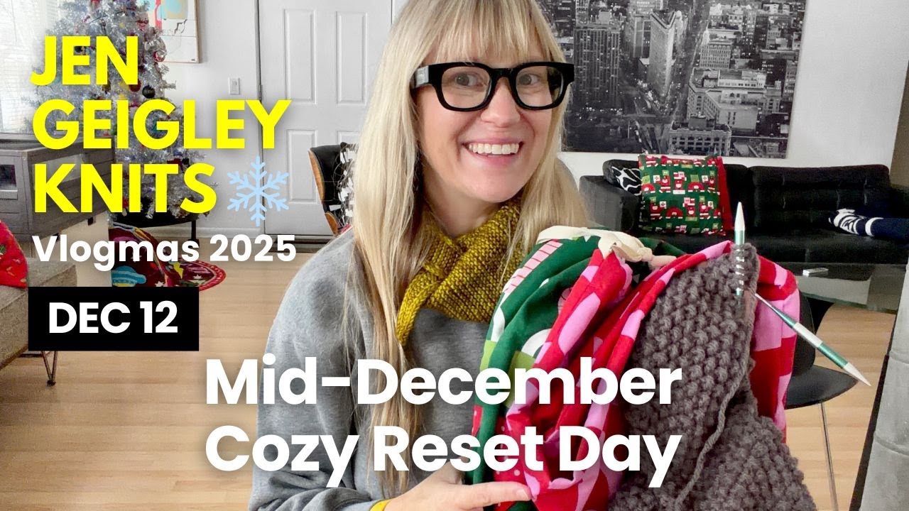 YouTube post by @JenGeigleyKnits for Babylon Leather. Caption reads: VLOGMAS DAY 12 2025 | A cozy....
