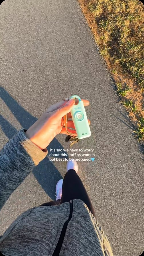 Instagram post by @kat_shultis for She's Birdie. Caption reads: #ad nothing like a chilly cozy sunset walk🧸 plus....