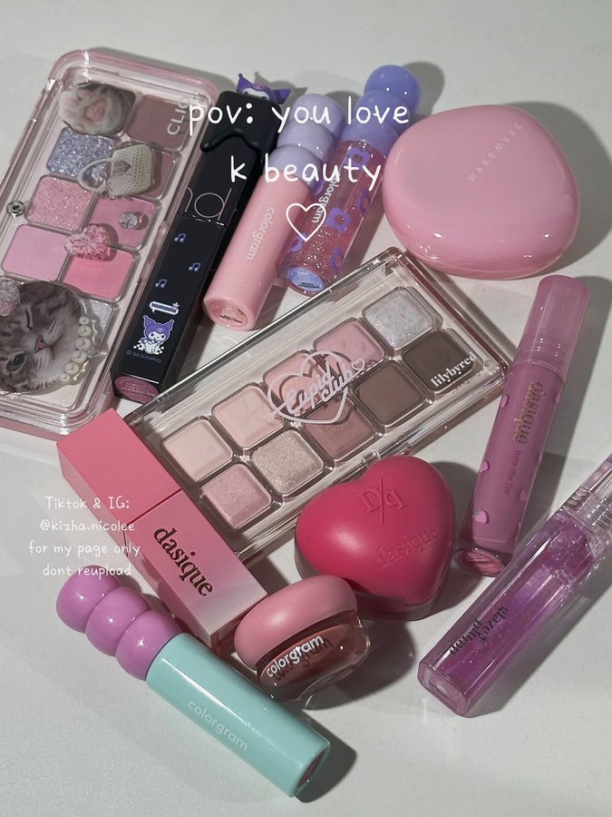 Instagram post by @kizha.nicolee for OLIVE YOUNG. Caption reads: me & k beauty make up 🫶🏻☁️🍓😭

Get your faves....