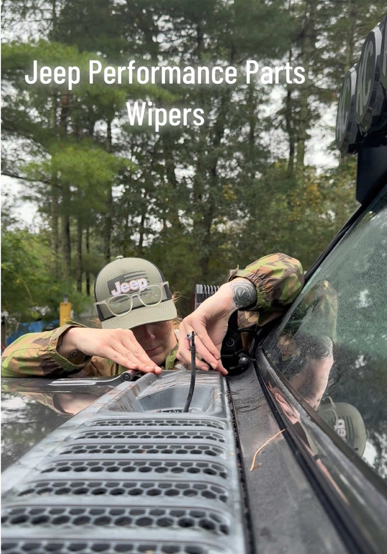 TikTok post by @hardknoxgarage for Jeep. Caption reads: rainy day vibes  #ad @Jeep Performance Parts....