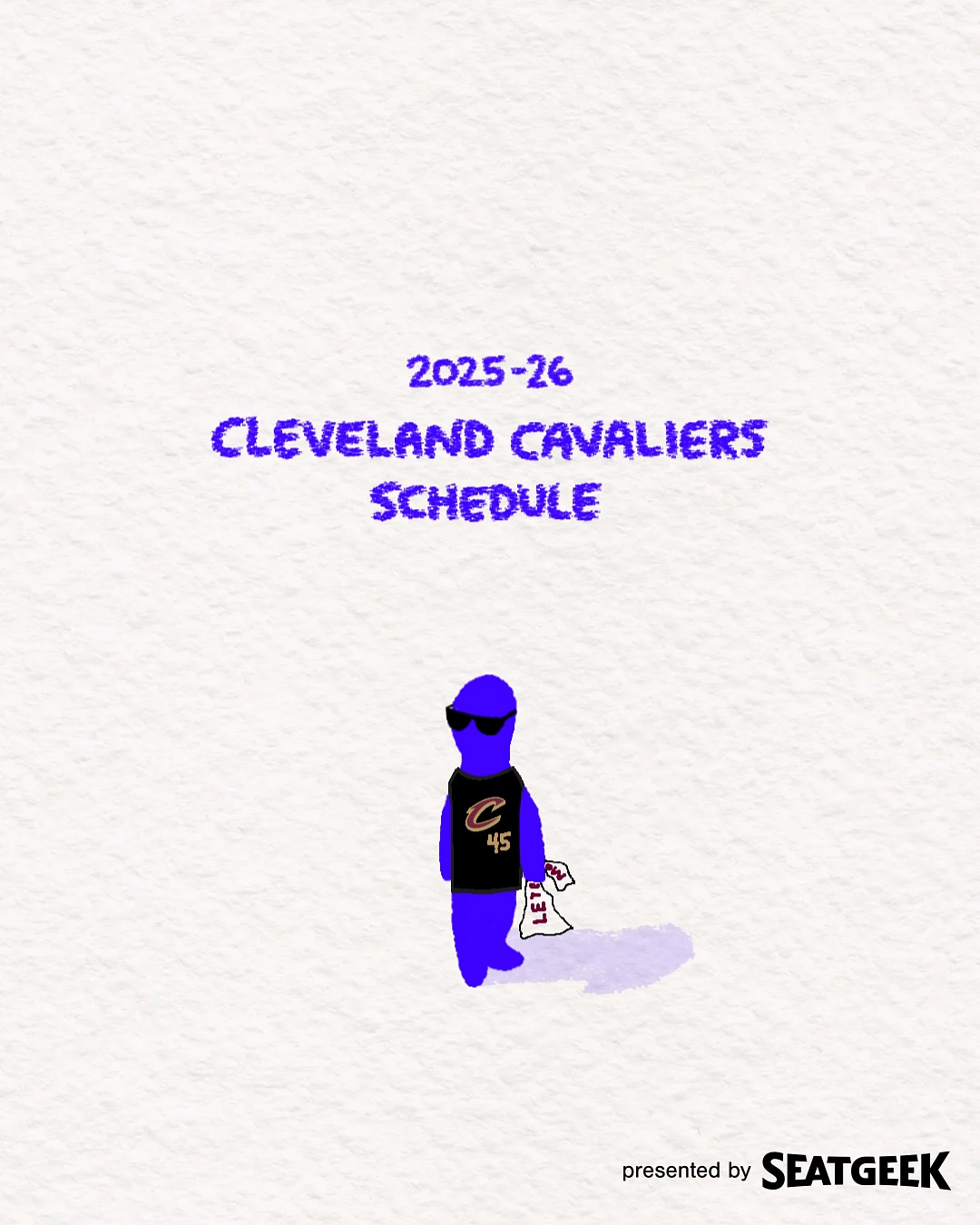 Instagram post by @thelittlebluedood for SeatGeek. Caption reads: Presenting the 2025-26 Cleveland Cavaliers....