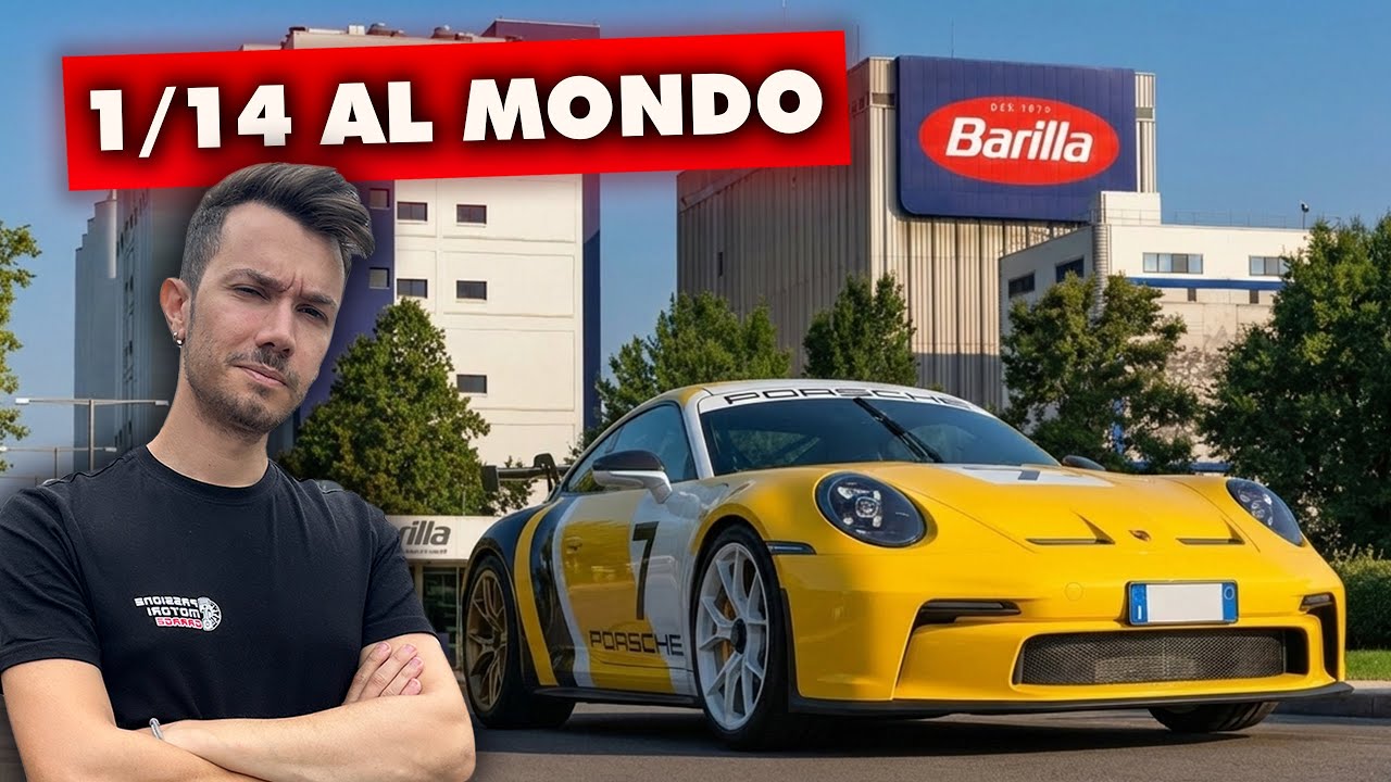 YouTube post by @PassioneMotori for carVertical. Caption reads: BARILLA'S PORSCHE! 1/14 in the WORLD!.
