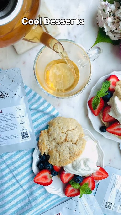 Instagram post by @aperfectfeast for Tea Runners. Caption reads: Summer’s sweetest stack 🍓☁️ Flaky homemade....