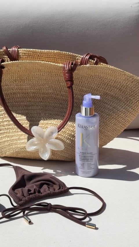 Instagram post by @emilyrogs for Kérastase. Caption reads: taking my blonde on vacation ☀️ I’ve been using....