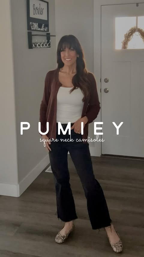 Instagram post by @stacy.bowler for PUMIEY. Caption reads: [...] get your cami basics here: . . . 🏷️ Pumiey....