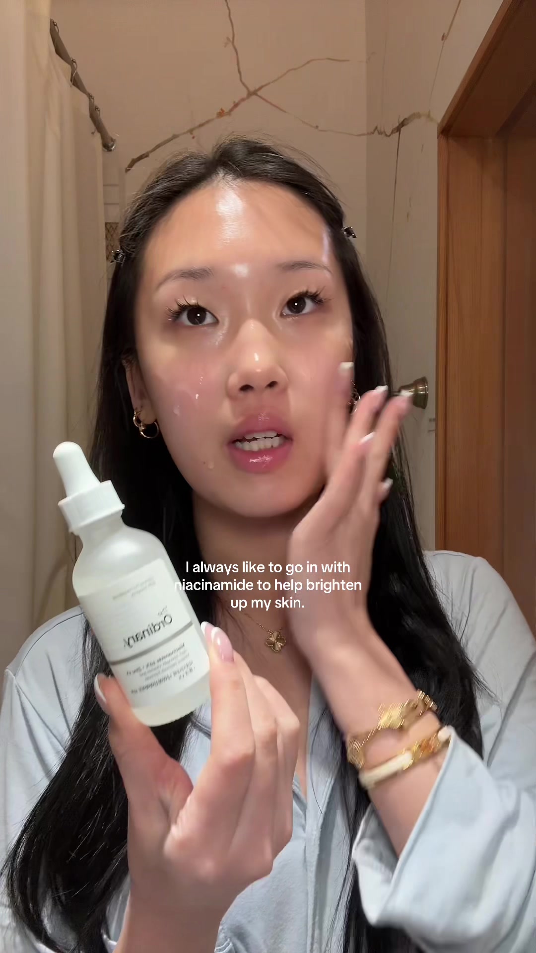 TikTok post by @via..li for The Ordinary. Caption reads: [...] #nightroutine  @DALBA first serum spray ....