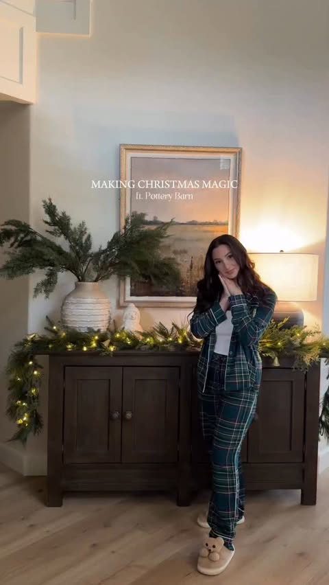 Instagram post by @maxareeg for Pottery Barn. Caption reads: Timeless details for a cozy Christmas. The kind of....