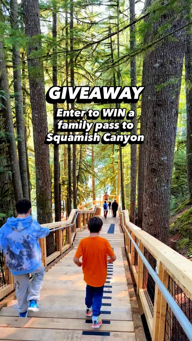 Instagram post by @braveandfreeadventures for Destination British Columbia. Caption reads: ✨GIVEAWAY to Squamish Canyon✨- giveaway closed,....