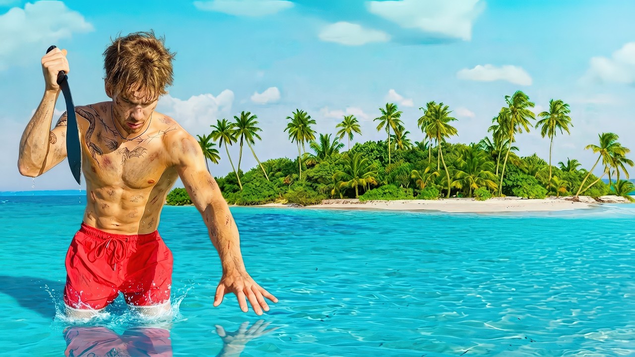 YouTube post by @elomordo for Trade Republic. Caption reads: I Survived 100 Hours on a Desert Island! (Without....