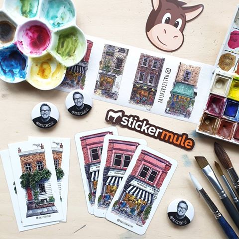 Instagram post by @maltzcreative for Sticker Mule. Caption reads: [...] to be awesome! I've partnered with....