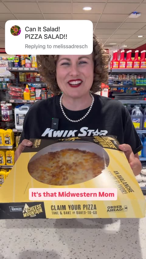 Instagram post by @thatmidwesternmom for Kwik Trip. Caption reads: Can it salad? Yes it can! #pizza #salad #recipe at....