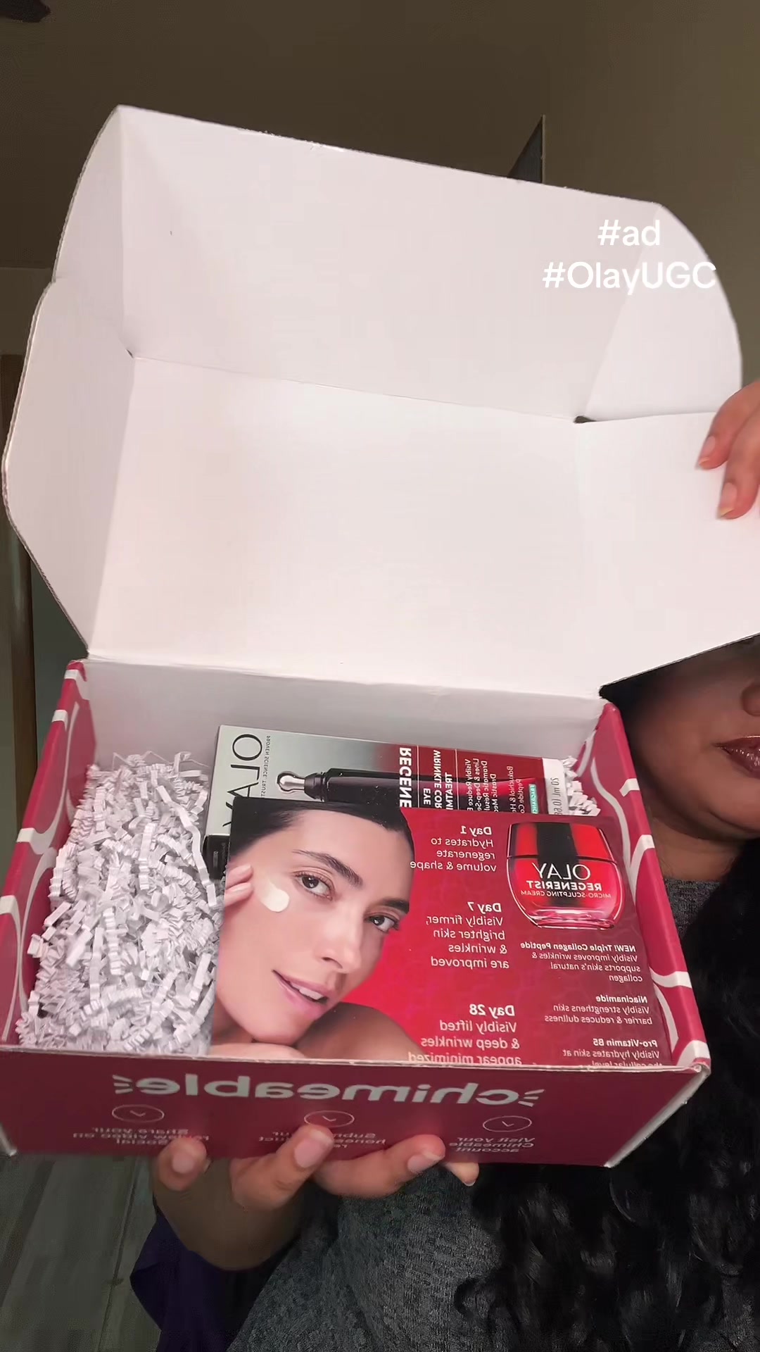 TikTok post by @itzzbarshu for Chimeable. Caption reads: @Olay Skin Care @chimeable #gifted #onlyolay....