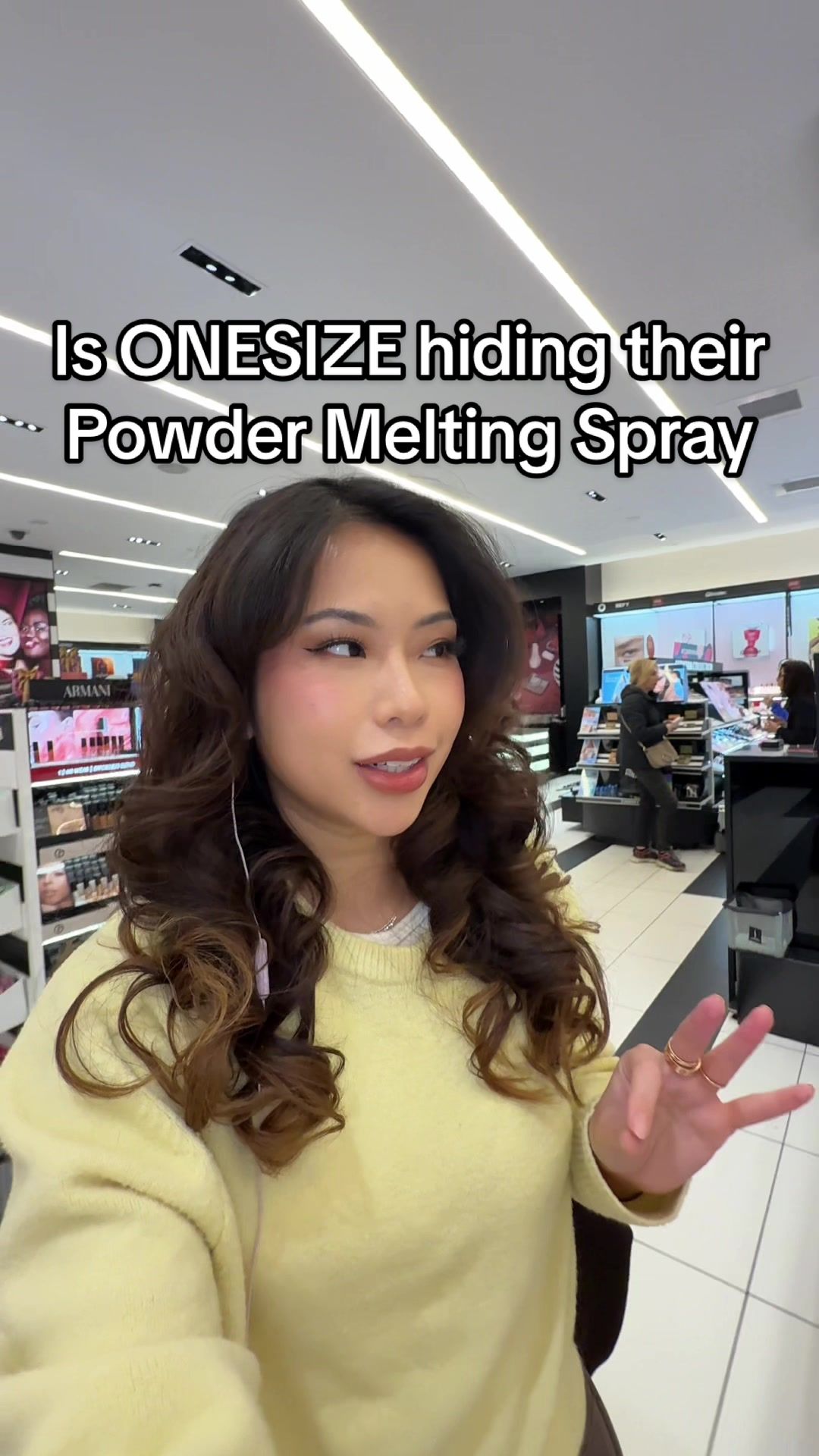 TikTok post by @christxiee for ONE SIZE BEAUTY. Caption reads: IS @ONE SIZE BEAUTY hiding the powder melting....