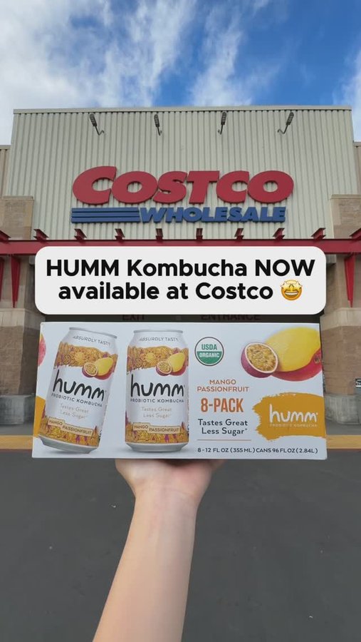 Instagram post by @costcohype for Humm Kombucha. Caption reads: @hummkombucha is NOW available at Costco in their....