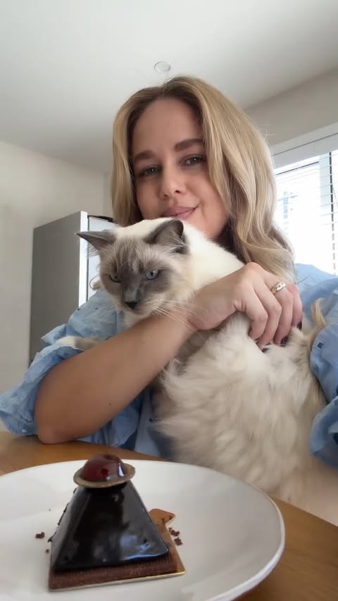 Instagram post by @doniellebrooke for Fancy Feast. Caption reads: [...] the two of us - A dessert for me, and Fancy....