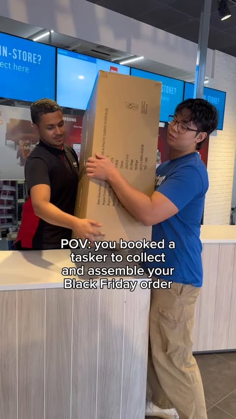 Instagram post by @airtaskeruk for Argos. Caption reads: Big orders 🤝 a helping hand 

Save time and give....