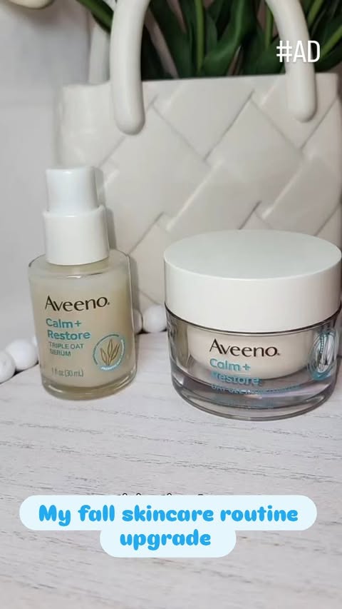 Instagram post by @aleclaudiaglam for Aveeno. Caption reads: #ad @aveenous is my fall skincare routine upgrade....