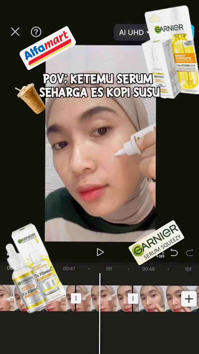 Instagram post by @astimifta_ for Alfamart. Caption reads: serum seharga es kopi susu tapi efeknya gong....