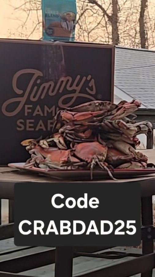 Instagram post by @crabdadcj for Jimmy's Famous Seafood. Caption reads: Steamed Crabs Shipped to you. Code CRABDAD25 gets....