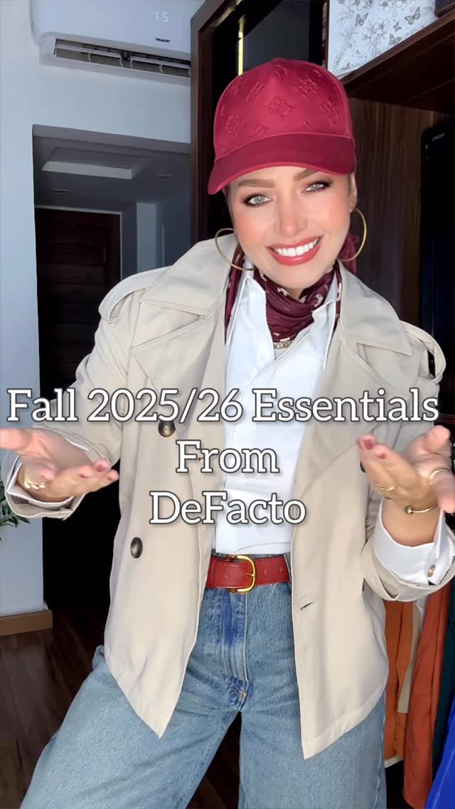 Instagram post by @emyshahine for DeFacto. Caption reads: 3 Fall 2025/26 outfits from @defacto.egypt....